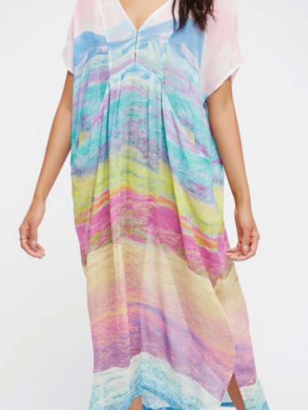 Free People Sheer Multicolor Watercolor Cover Up